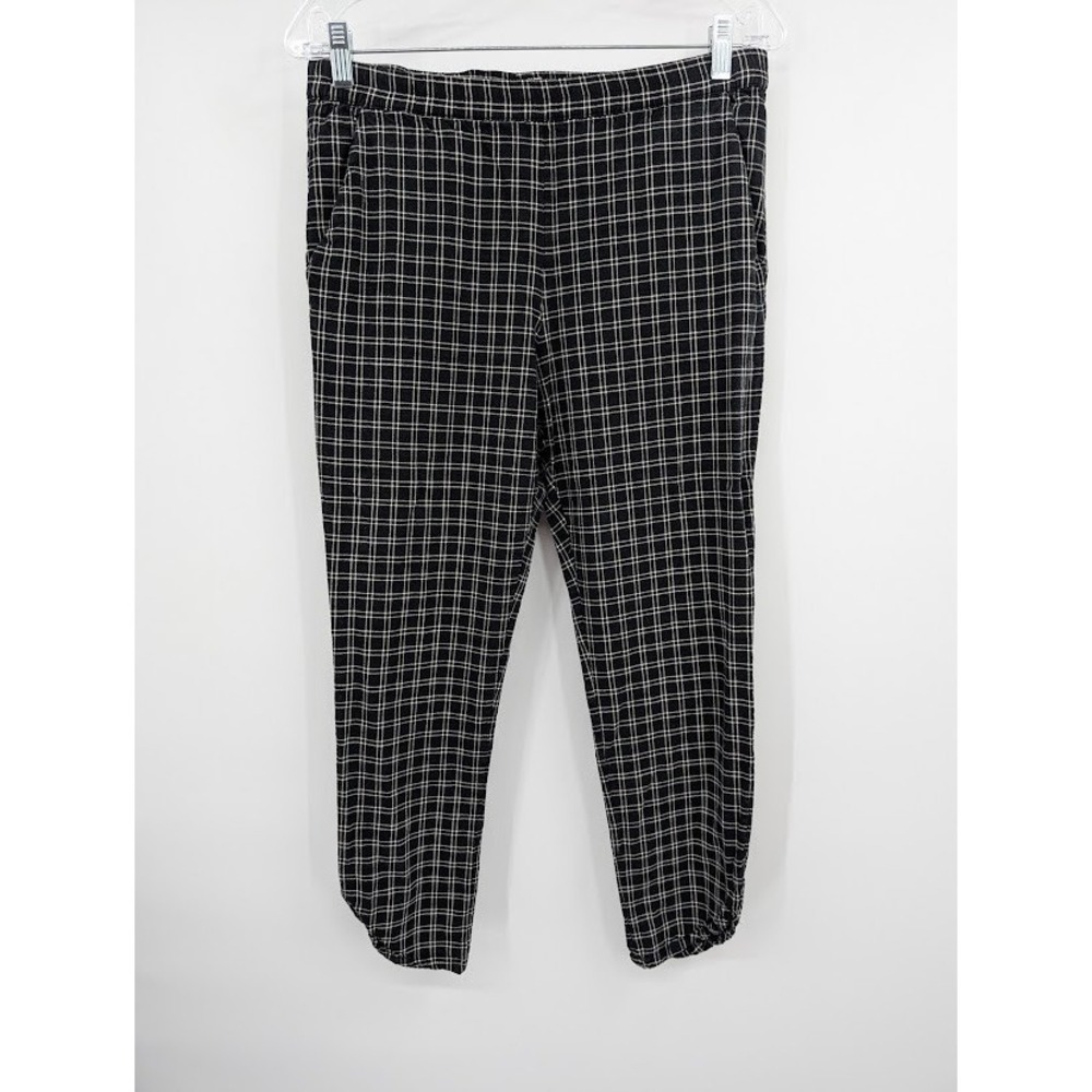 Marine Layer Allison Tencel Pull On Pants Womens M Black White Windowpane Plaid